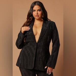 NWT Fashion Nova Karina Embellished Blazer/Pant Suit Set - Black/Black